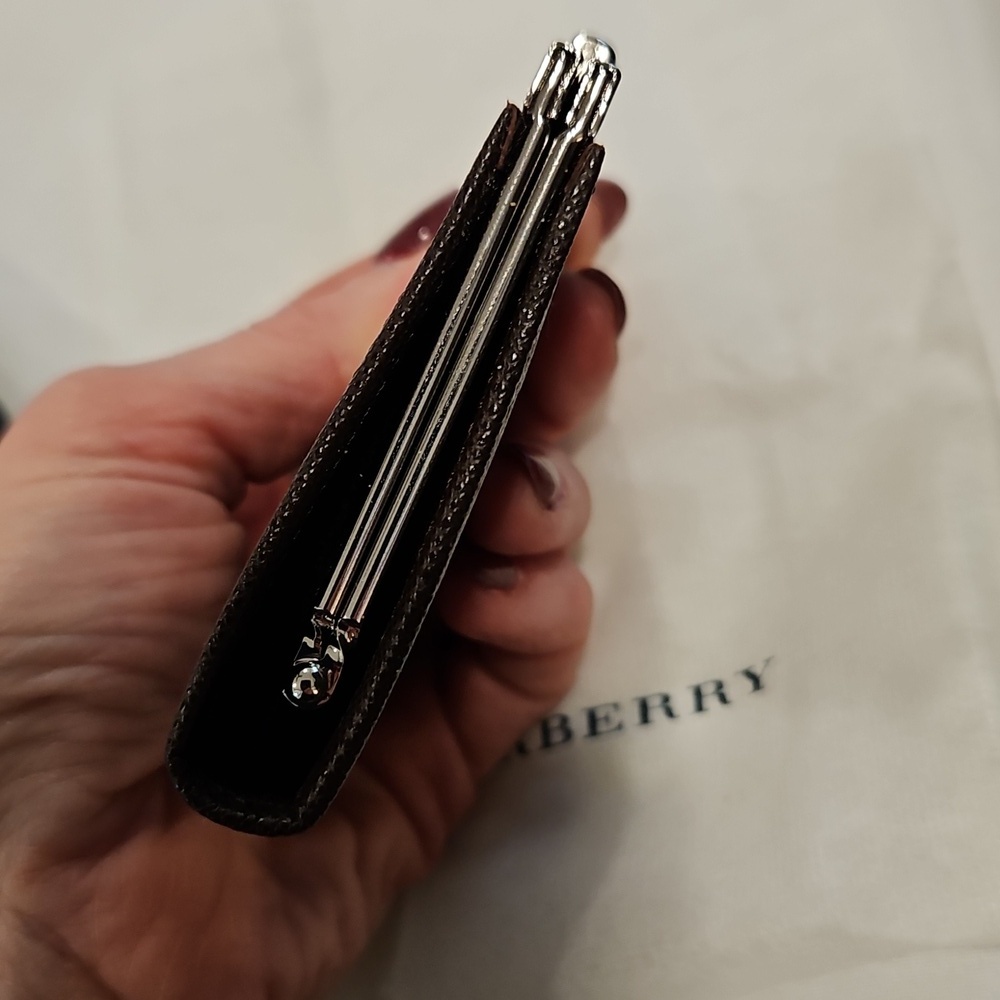 NIB Burberry Textured Brown Coin Purse Wallet Silver Kisslock Clasp | MINT - Picture 8 of 11